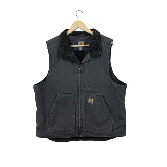 Carhartt Large Vest Jacket Gray Fleece Lined Full Zip Heavyweight Mens